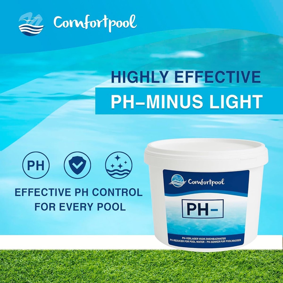 SnelShoppen - pH-min poeder voor zwembad | 1 kg pH verlagend poeder voor helder zwembadwater | Snel pH waarde verlagen voor optimale chloorwerking