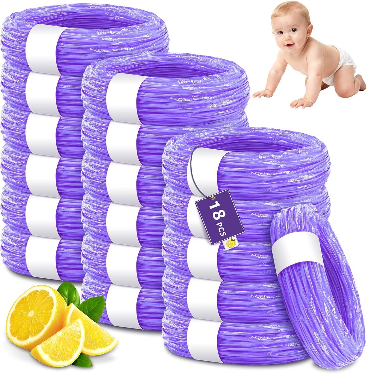 SnelShoppen - 18 Stuks Nappy Bucket Vervangcassettes, Geurproef, Dikke Folie, Uitstekende Afsluiting en Stevigheid, Geschikt voor Alle Luieremmers en