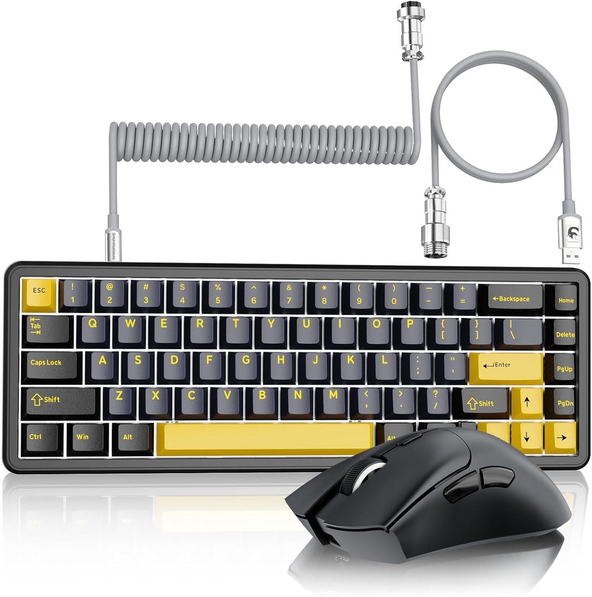 SnelShoppen - Gaming Toetsenbord en Muis Set, Superlight 59g Draadloze Muis, Mini 65% Rapid Trigger Toetsenbord met 8kHz Coiled Kabel, QWERTY-Star Zwa