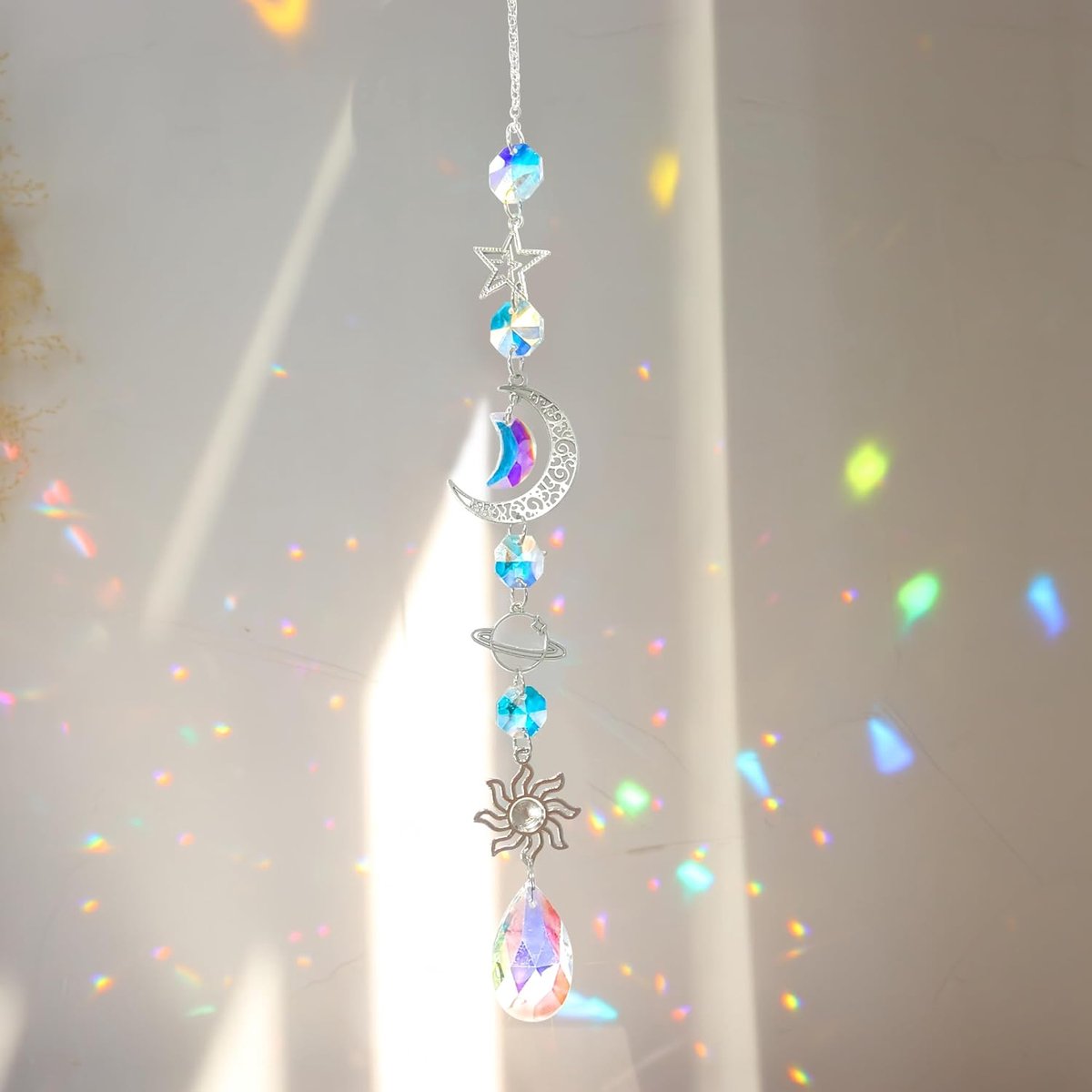 SnelShoppen - Kristal Zonnevanger Maan En Ster Raamhanger Met Prisma Effect | Elegante Raamdecoratie Voor Kleurrijke Lichtreflecties | Perfect Voor Th