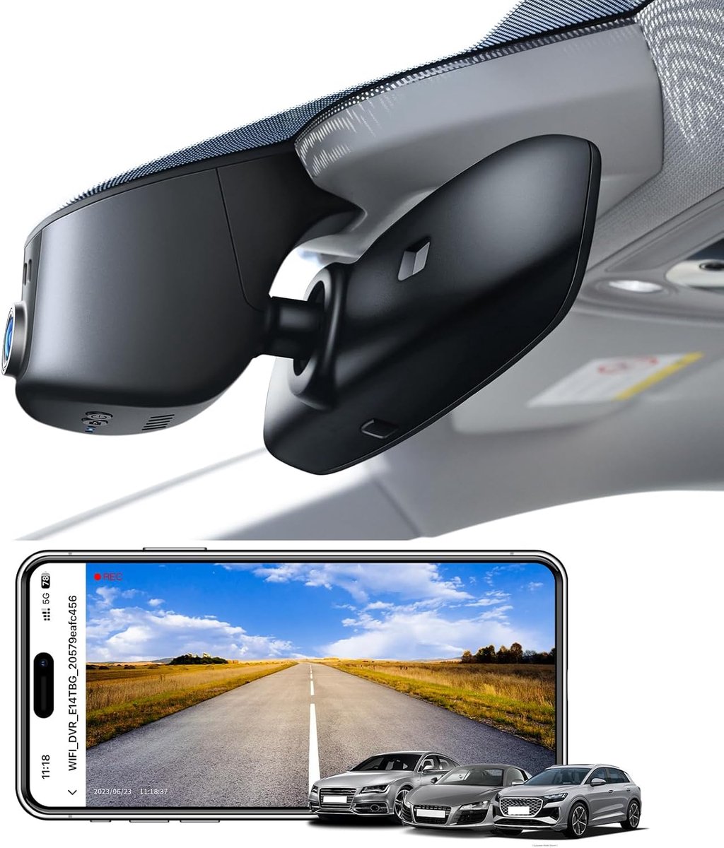 SnelShoppen - 4K UHD 2160P Dashcam Auto, OEM Look voor Audi A4 A6 A3 A5 Q5 S4 S6 Q7 A8 S8 TT A7 S5 Q3 S3 S7 RS3 RS5 RS6 e-tron, WiFi, GPS, 64 GB Kaart