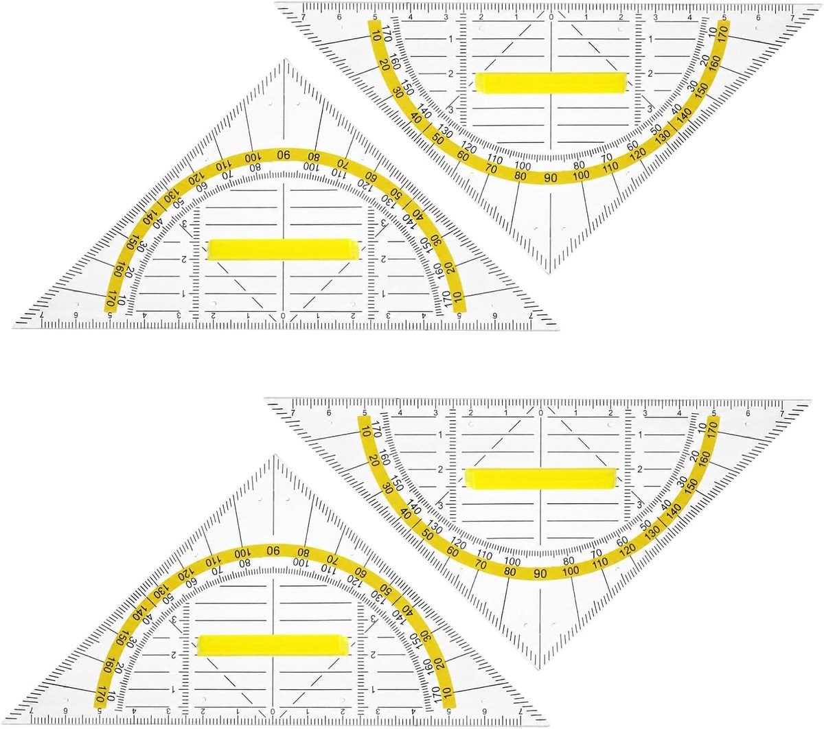 SnelShoppen - Geodriehoek Set met Handgreep 16 cm - Transparante Onbreekbare Geometrie Driehoek - 4 Stuks voor Studenten, Kantoor en Architecten
