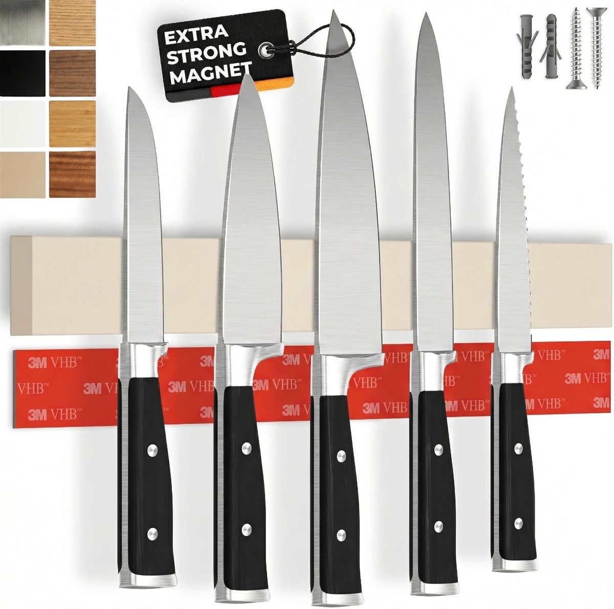 SnelShoppen - Magnetische messenstrip zelfklevend - testwinnaar met extra sterke magneet - eenvoudig te installeren met 3M tape zonder boren, beige ru