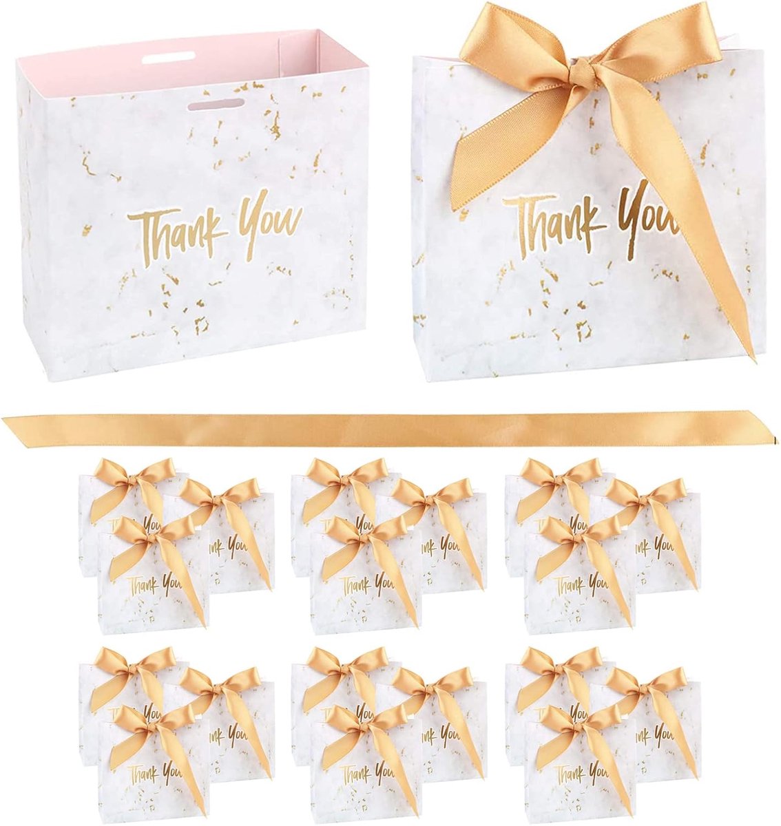 SnelShoppen - 20 Pcs Marmer Patroon Cadeau Dozen met Strik, Mooie Papieren Cadeau Tassen voor Verjaardag, Kerst, Bruiloft en Feestjes