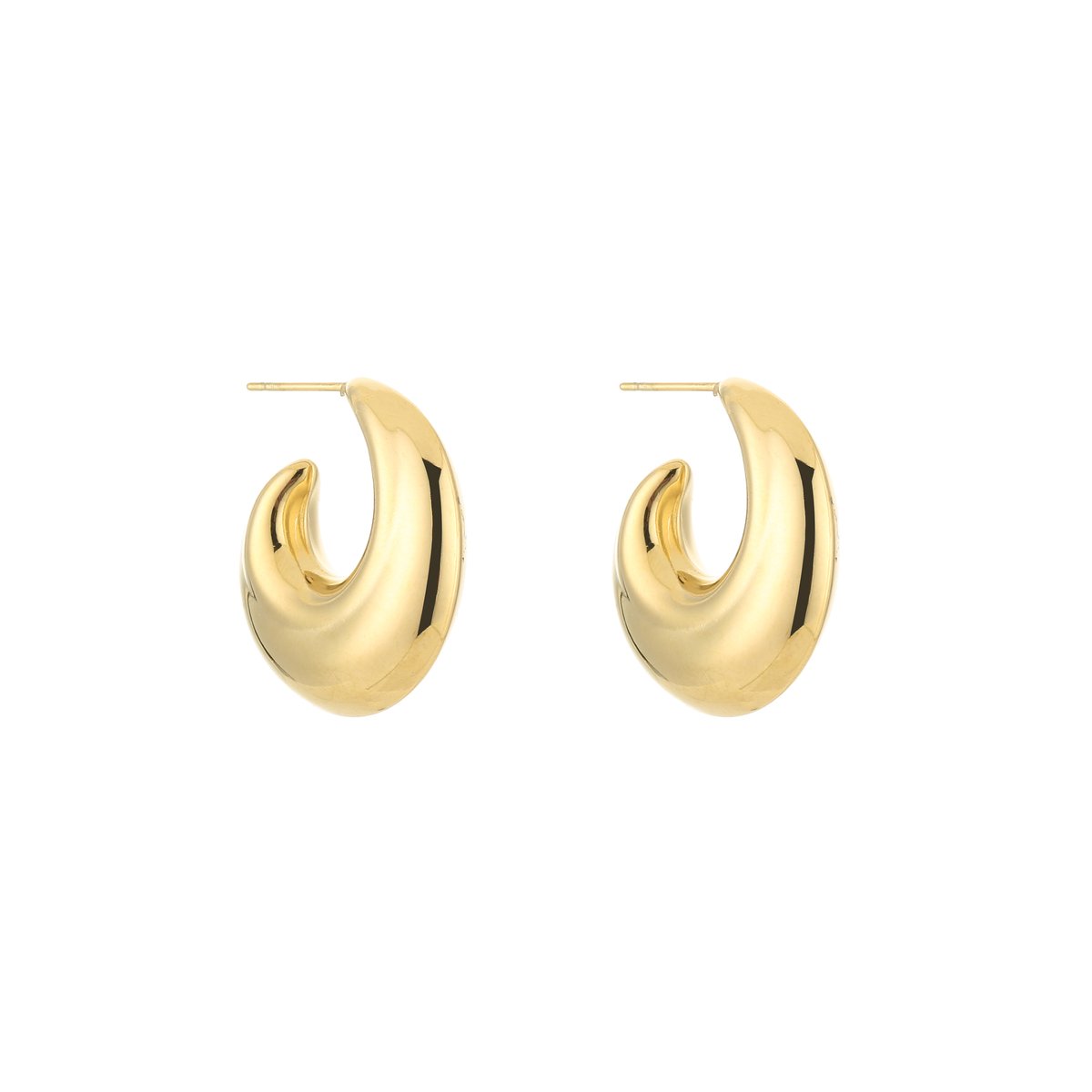 Stainless Steel Chunky Halve Oorringen – Elegante & Brede Open Oorringen - RVS - Goud