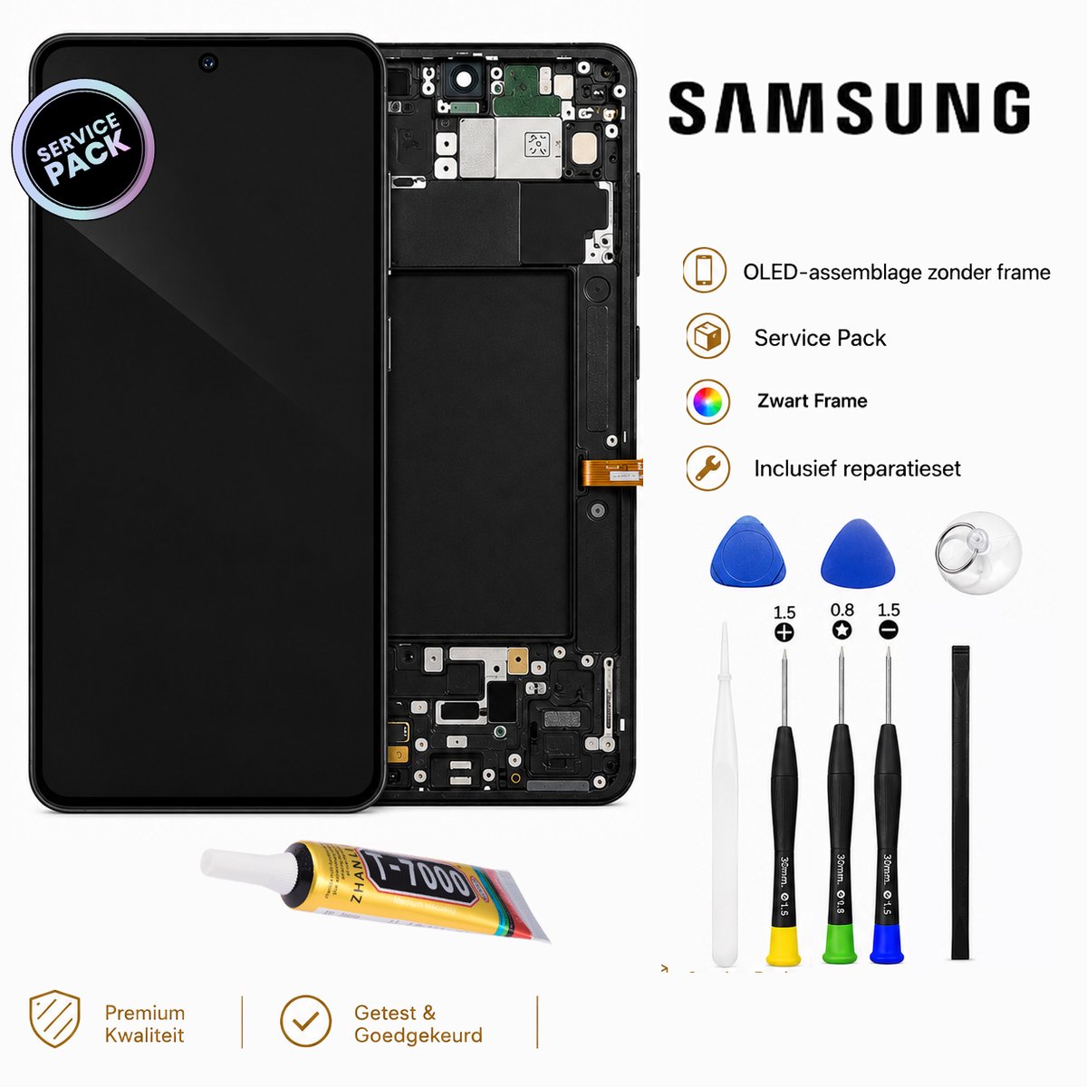 OLED Scherm met Frame voor Samsung Galaxy A17 4G A175 (2025) – Service Pack – Alle Kleuren - Incl. Reparatieset & GLUE