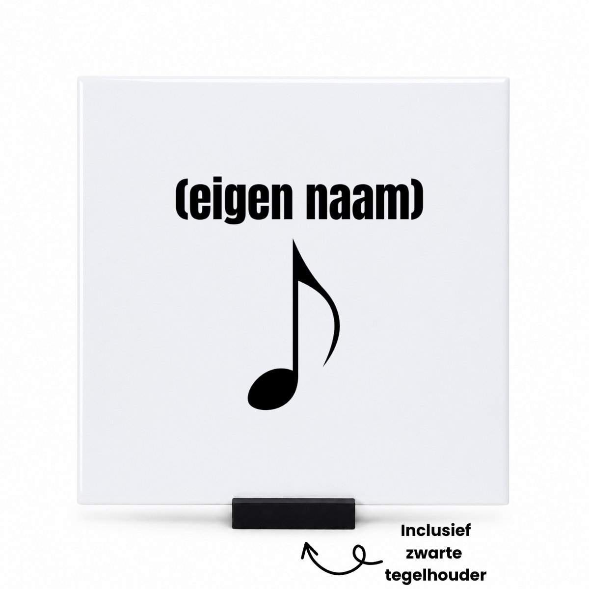 Hacebo muzieknoot met eigen naam tegeltje met tegelhouder - Muzieknoot - muziek liefhebbers - tegeltjes met tekst - iemand die houdt van muziek - verjaardag - cadeau - kado - spreuktegels - 15x15 CM Wit