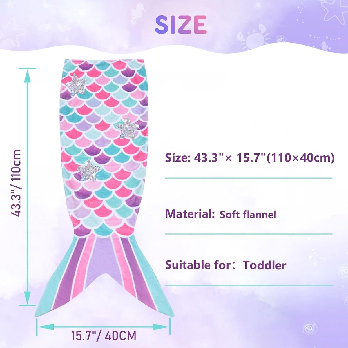 SnelShoppen - Zeemeermin Deken voor Meisjes, Cuddly Slapzak, Flanellen Fleece, 140x60 cm, Glitter Schubben, Perfect voor Kinderen, Verjaardagscadeau,