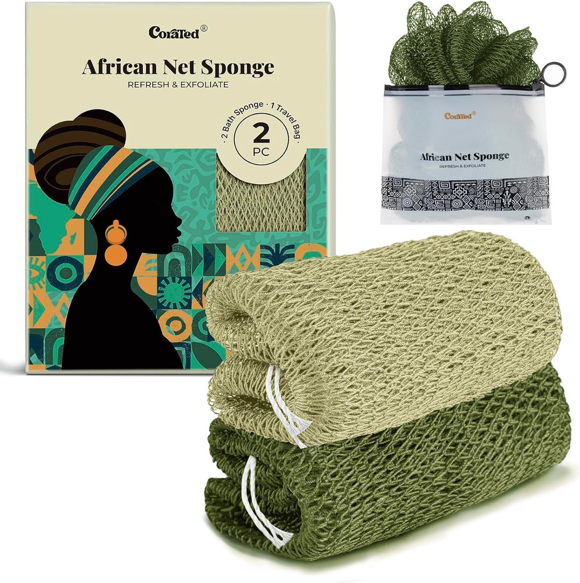 SnelShoppen - Afrikaanse Netspons Douche Loofah Exfoliërende Badspons Lichaamsscrubber voor Vrouwen - Draagbare Badaccessoires Olijfgroen - Ideaal voo