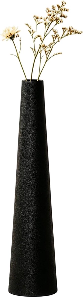 SnelShoppen - Zwarte Conische Matte Keramische Bud Vase - Slanke Bloemenvase voor Één Steel - Decoratieve Vaasje voor Thuis, Tafel, Kantoor - 21.7 cm