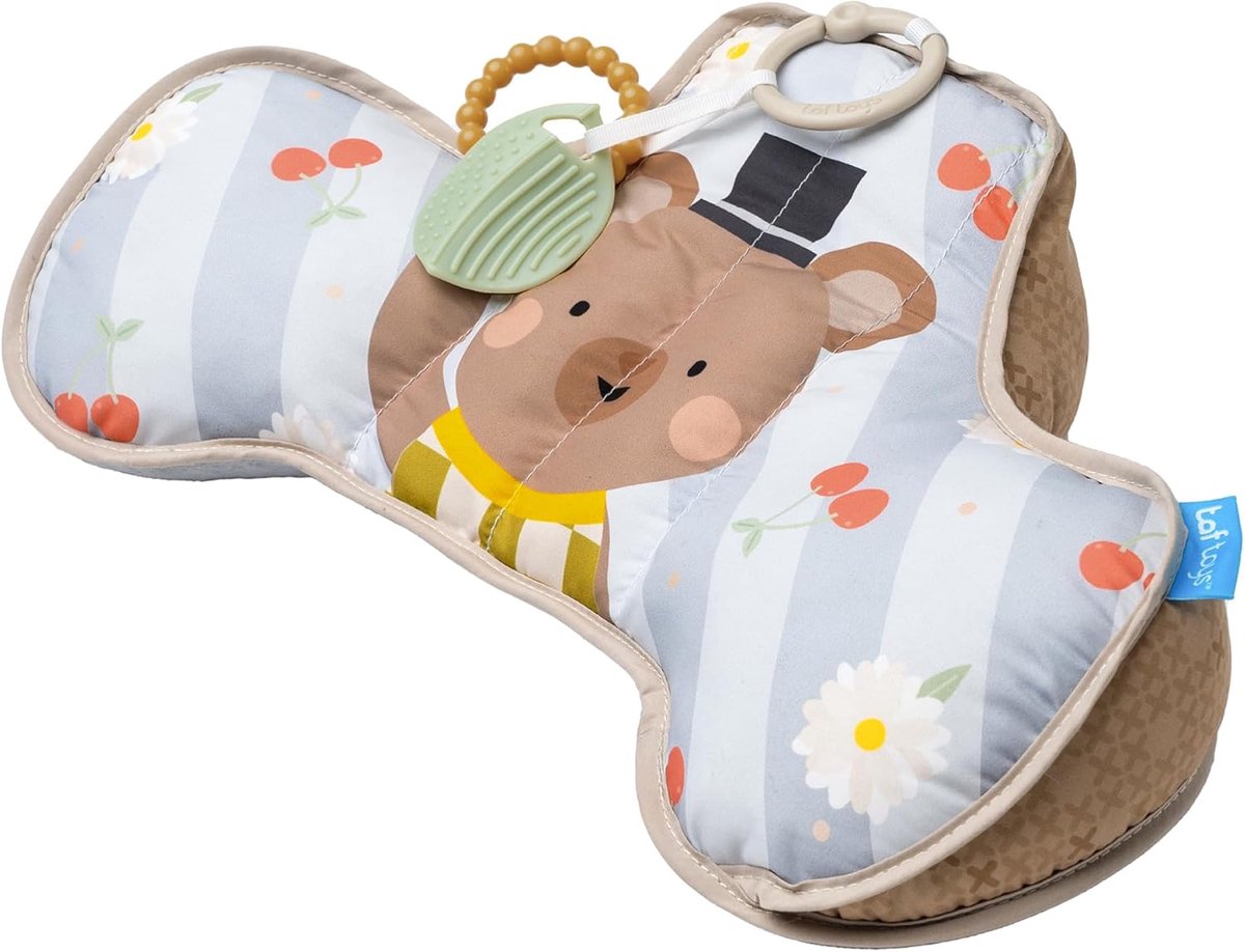 SnelShoppen - Tummy Time Baby Bear Kussen - Buik Kussen met 2 Verwijderbare Speelgoedjes - Motorische Vaardigheden en Nekspieren Ontwikkeling - Geschi