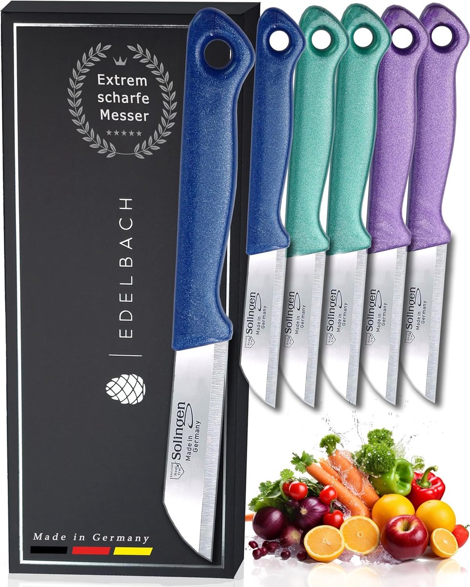SnelShoppen - Keukenmes Set 6-delig, Multifunctionele Duitse Messen, Zeer Scherp, Rvs, Fruitmes, Groentemes, Schilmes, Kleurige Messen in Cadeaubox