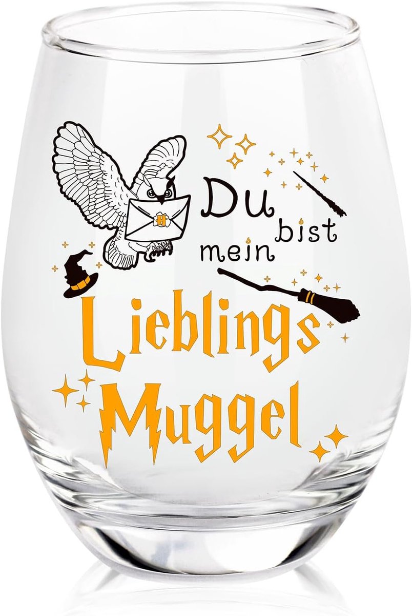 SnelShoppen - 15oz Wijn Glas met Gravure - Du Bist Mein Lieblings Muggel - Grappig Cadeau voor Vrouwen en Mannen, Perfect voor Fans, Stepless Wijn Gla