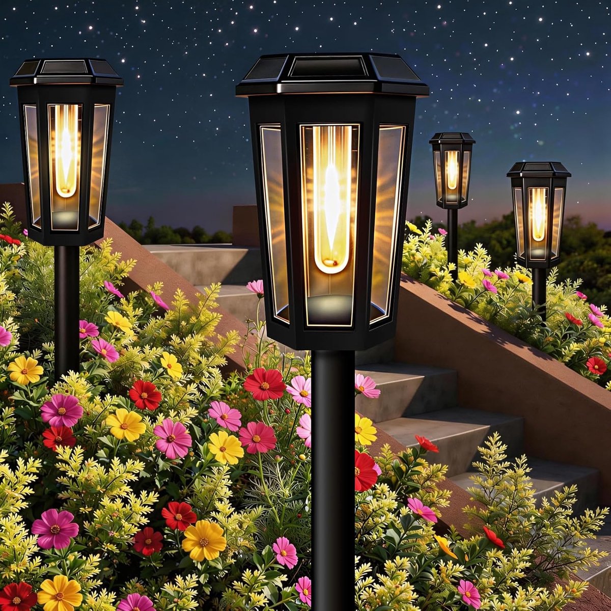 SnelShoppen - LED Buiten Solar Lampen 4 Stuks Tuinverlichting 3000K Waterdicht IP65 Decoratieve Lichten voor Terras, Tuin, Oprit, Zwembad, Bomen