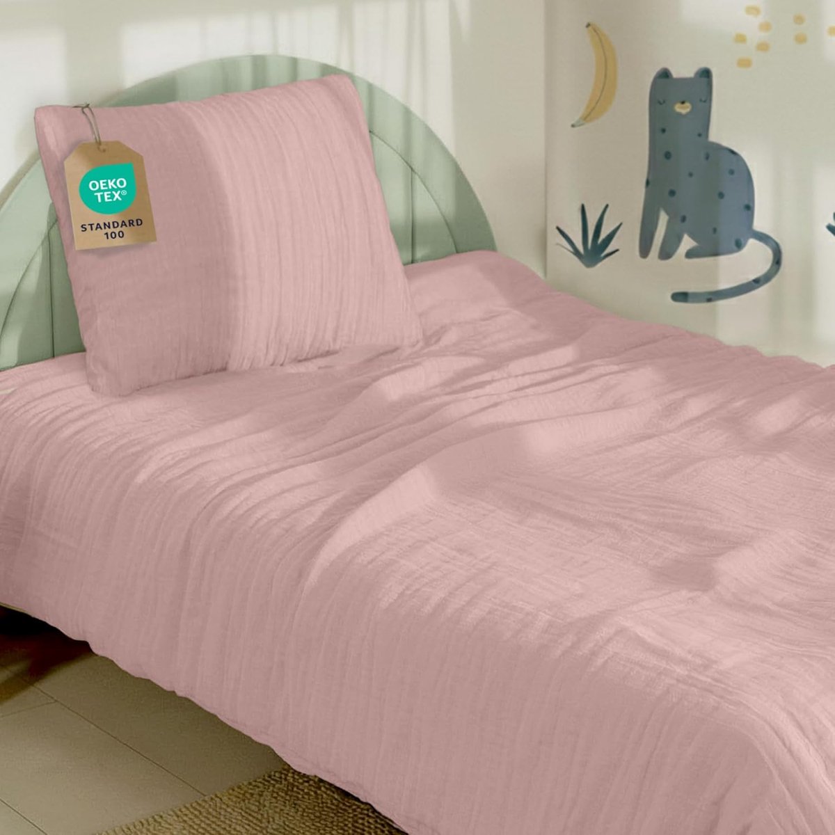 SnelShoppen - Kinderbedlinnen Set 135x200 - 100% Katoen Duvet Dekbedovertrek + Kussenhoes 80x80 - OEKO-TEX Gecertificeerd - Roze - Ideaal voor Kindere