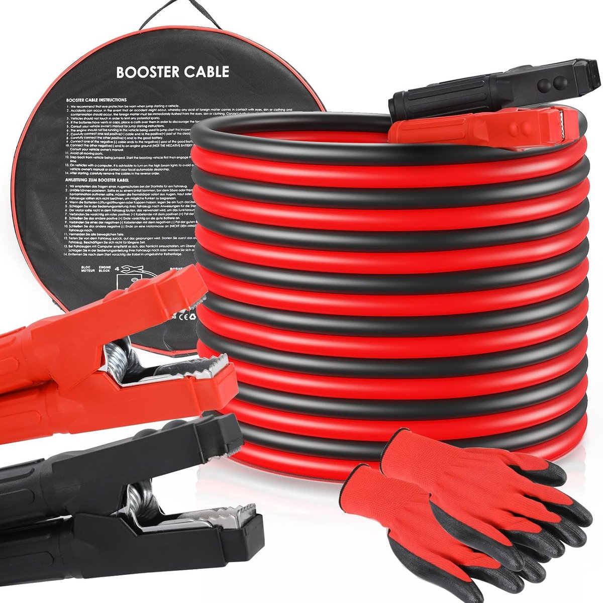 SnelShoppen - 4 m 3000 A 50 mm² Starterkabel met Krokodillenbekken voor Auto Accu, Geschikt voor Benzine en Diesel Motoren 12/24 V, Kleurgecodeerde Kl