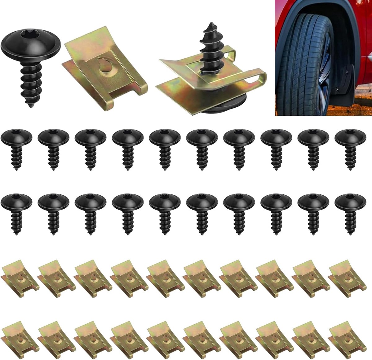 SnelShoppen - 20 Sets Bumper Screws, Car Thread Clip, U Nuts en Screw Clips, Vervangingsset voor Mudguards, Corrosiebestendig, Hoogwaardige Metaal, 40