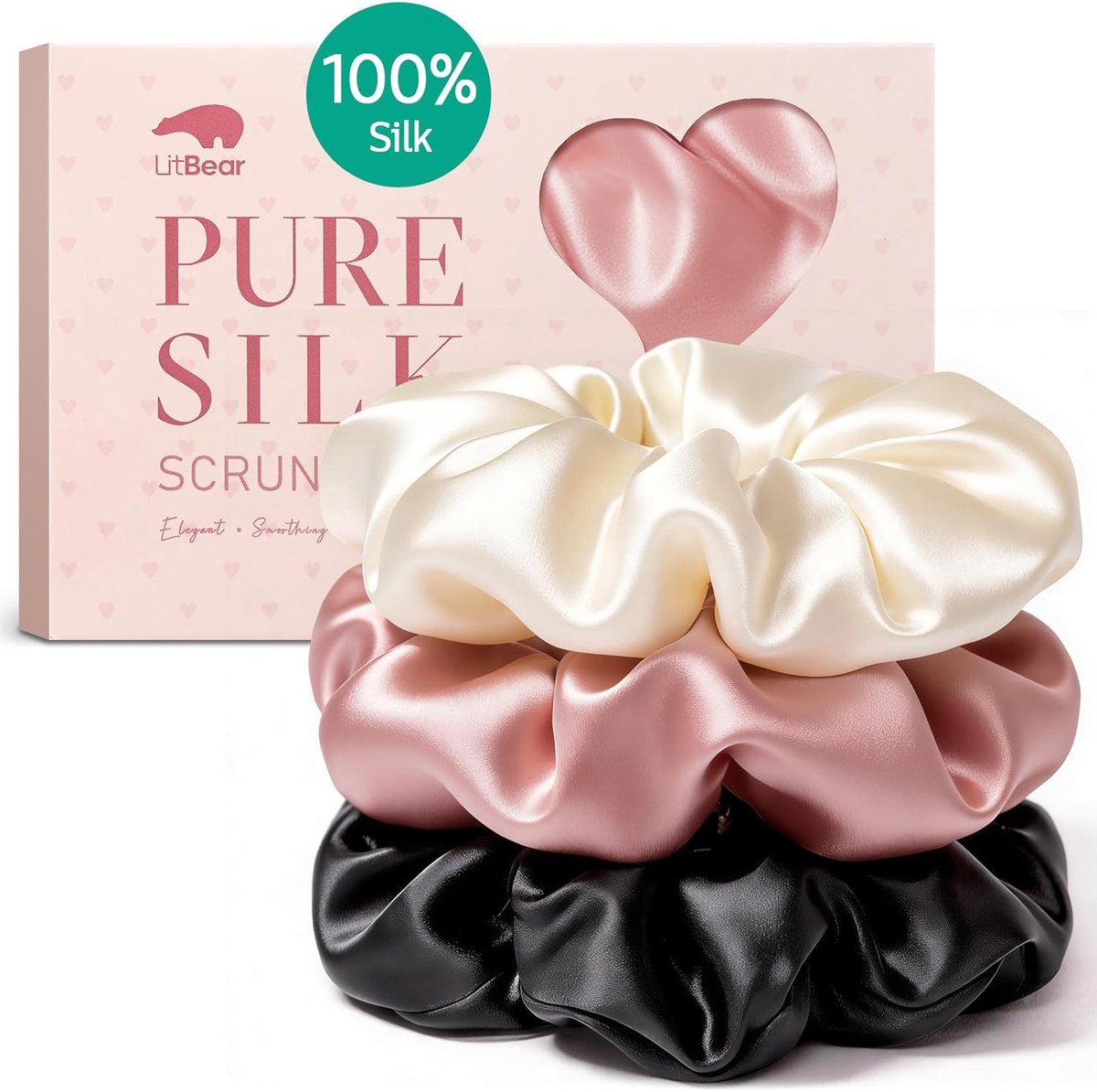 SnelShoppen - Set van 3 XL Grote Zijden Scrunchies voor Vrouwen - 100% Mulberry Zijde Haaraccessoires - Anti-Pluis en Haarbreuk - Zachte Houding voor