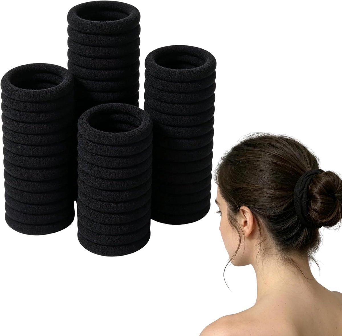 Thijox - 50 Zwarte Haarelastiekjes voor Vrouwen, Metaalvrij, Elastisch en Comfortabel voor Dik Haar, Ideaal voor Dagelijks Gebruik en Sport