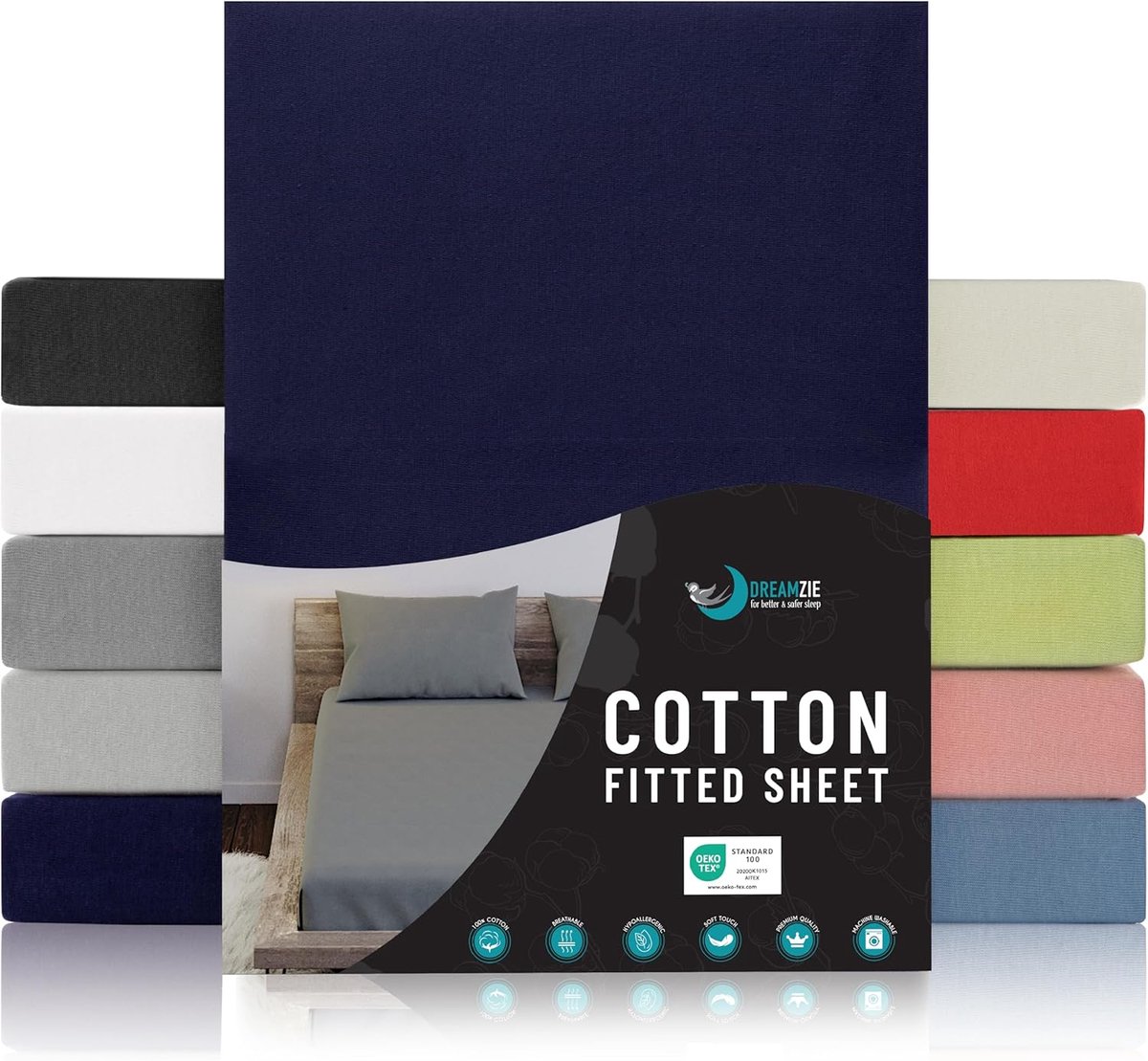 SnelShoppen - Jersey Katoenen Fitted Sheet Donkerblauw 160x200x27 cm - Ademend, Chemisch Vrij (OEKO TEX) - Perfect voor Volwassenen