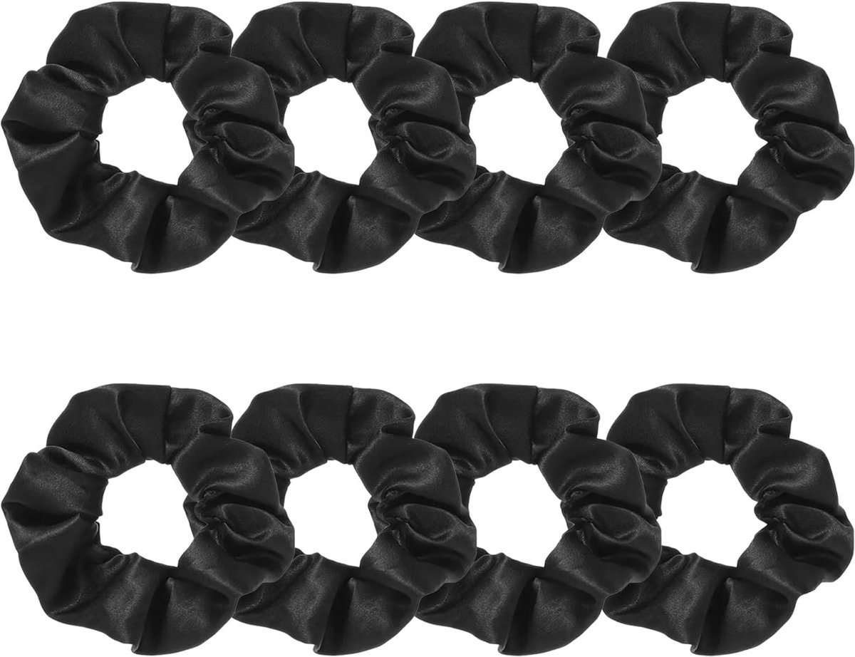 SnelShoppen - 8 Stuks Haar Scrunchies Zachte Elastische Haarbanden Satin Scrunchie Zwart Ponytail Houders voor Dikke Vrouwen Dagelijkse Accessoires