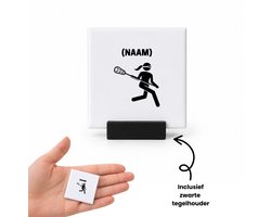 Lacrosse met eigen naam tegeltje met tegelhouder - Sport - Lacrosse - tegeltjes met tekst - Sport - spreuktegels - 4.8x4.8 CM