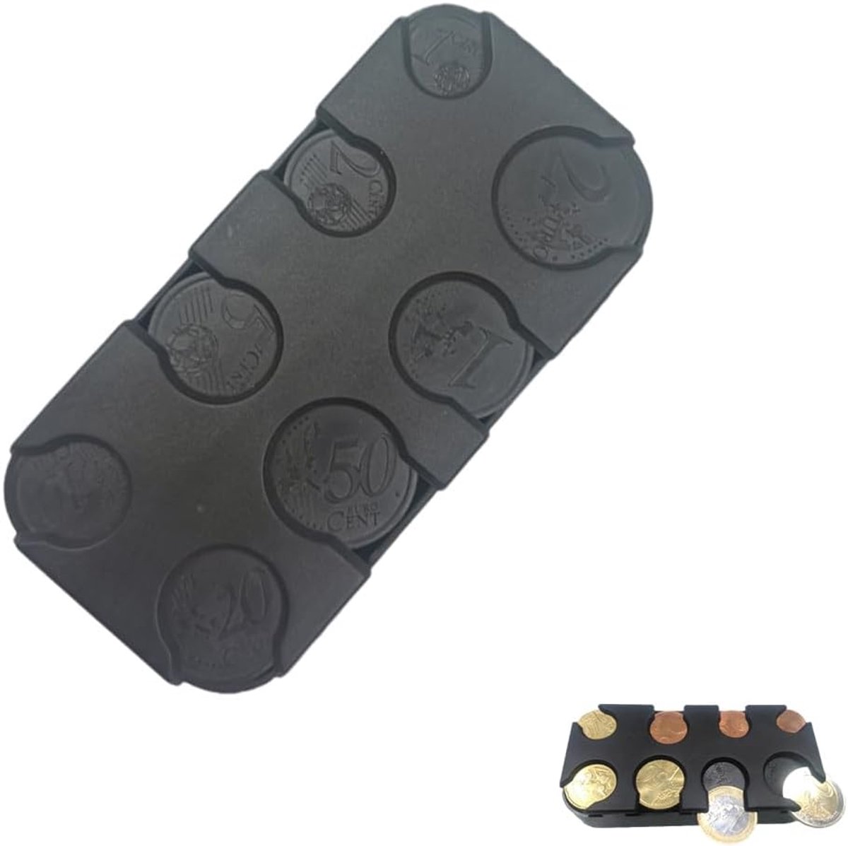 SnelShoppen - Coin Holder Euro Coin Sorter Coin Dispenser met 8 Compartimenten voor Auto, Taxi - Zwart, Ideaal voor Thuis, Kantoor en Onderweg
