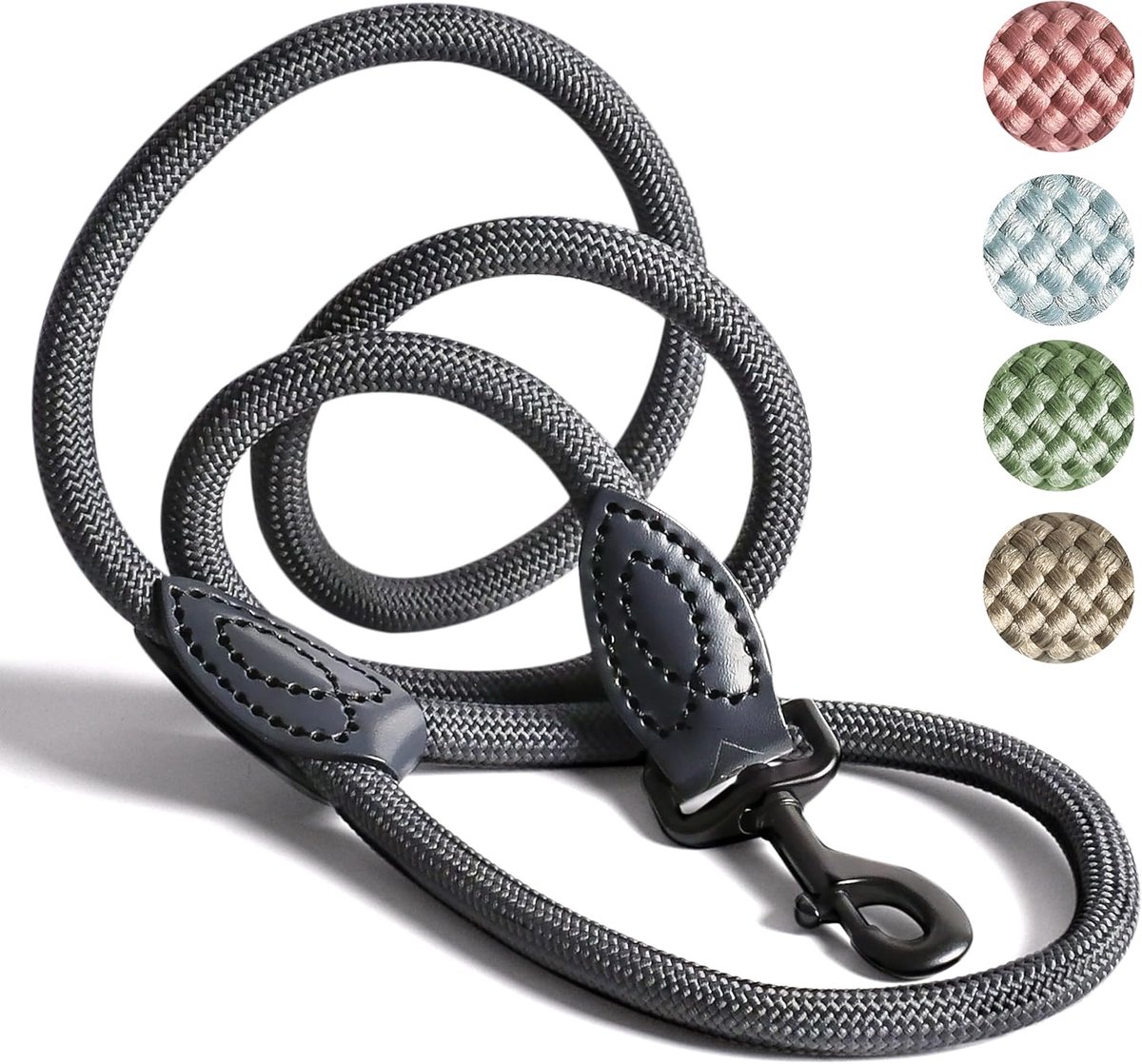 SnelShoppen - Robuuste Hondenlijn 1.2 m - Licht Rekbaar - Voor Middelgrote en Grote Honden - Ronde Gevlochten Dog Lead - Stabiele Metalen Karabijnhaak