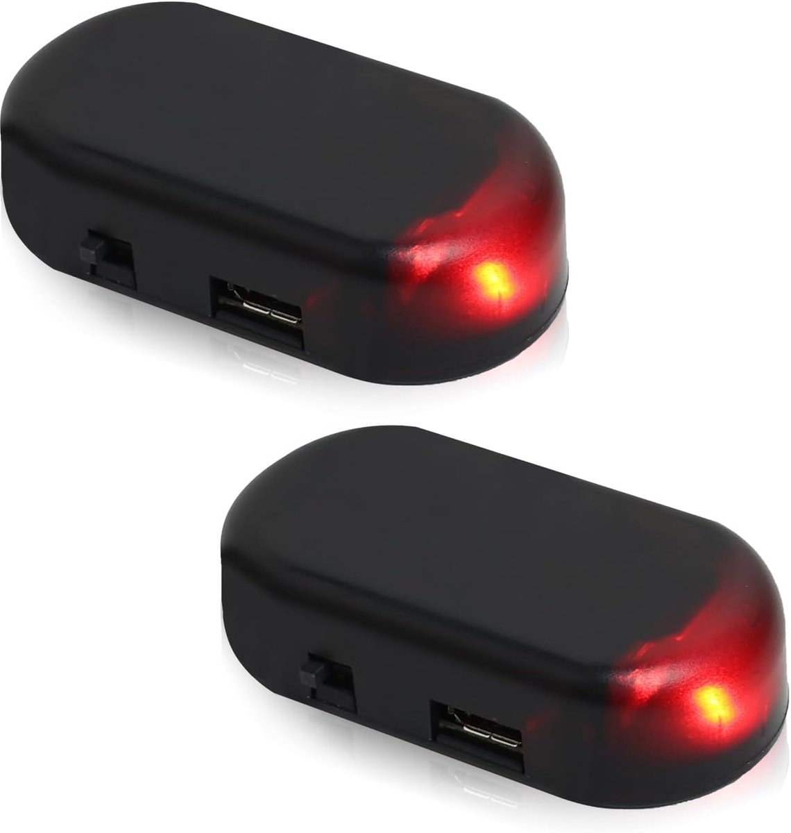 SnelShoppen - 2 Stuks Zonne-energie Auto Alarm LED Licht Simulatie Alarm Anti-Diefstal Beveiliging Waarschuwingslicht met USB Poort voor Meeste Auto's