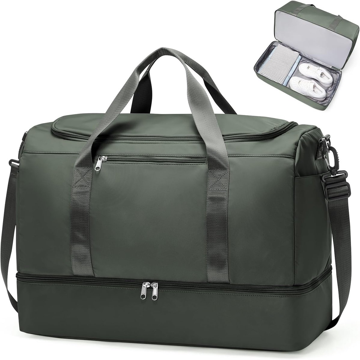 SnelShoppen - Grote Duffle Bag Sports Bag voor Vrouwen - Waterproof Weekend Bag - Handbagage Reis- en Fitness Tas - 50L - Donkergroen - Ideaal voor Sp