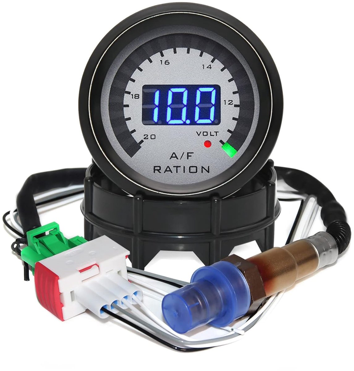 SnelShoppen - Digital Air Fuel Ratio Gauge Racing Car 52mm, Blauwe LED met Narrow Tyre, O2 Zuurstofsensor voor 12V Auto