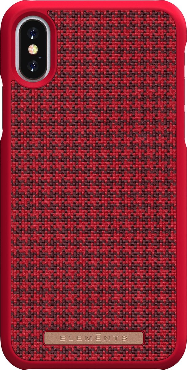 Nordic Elements Nordic Elements Sif backcover voor Apple iPhone X/Xs - Pied-de-poule rood / zwart textiel