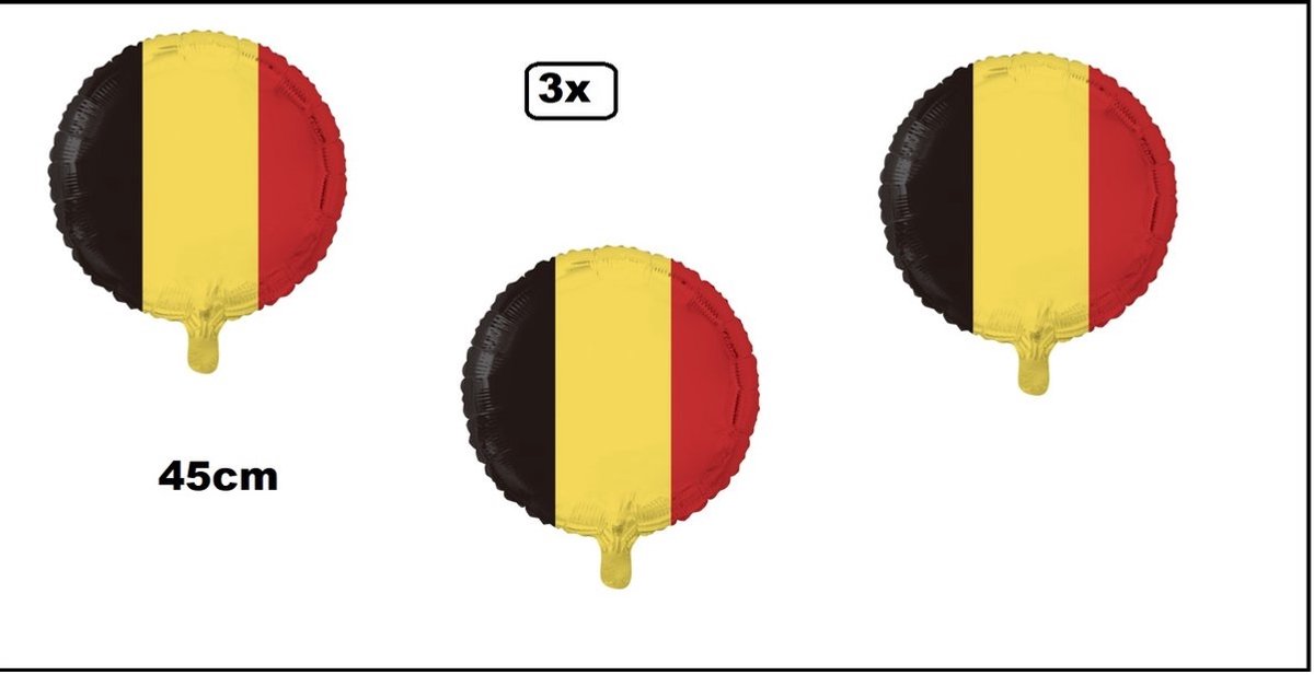 3x Folie ballon Belgium 45cm - niet opgeblazen geleverd - Landen EK WK Belgie festival thema feest fun