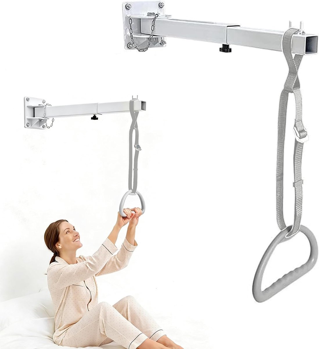 Thijox - Bedtrapezium voor Senioren, Optrekhulp, Bedhekje voor Gehandicapten, Medische Trapeziumstangen, Ziekenhuis, Opstahulp, Mobiliteit, Nachtkastj