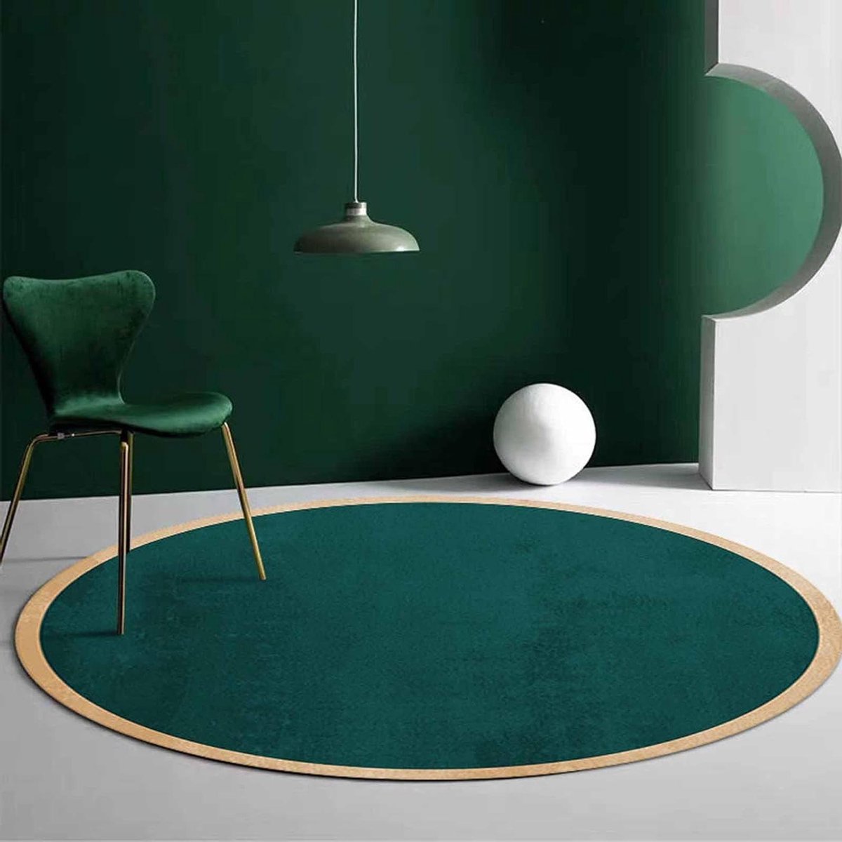 Ronde Runner Tapijten - Vloerkleed Binnen - Woonkamer Decoratie - Antislip Achterkant - 300 cm Rond - Smaragdgroen Goud