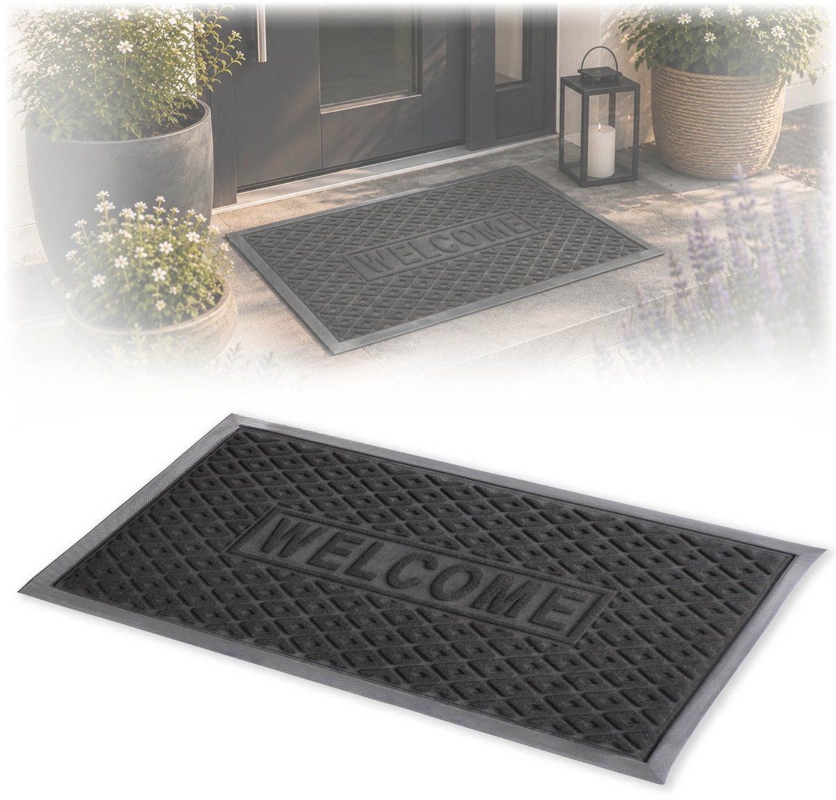 KADAX Deurmat, Entreemat van robuust polyester met rubberen zijde, resistente vuilvangmat in 6 verschillende patronen naar keuze, deurmat, rechthoekig, 75 x 45 cm, antraciet