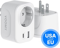 Voomy Reisstekker Amerika/USA - Wereldstekker Type B - USB-C & USB-A - Wit