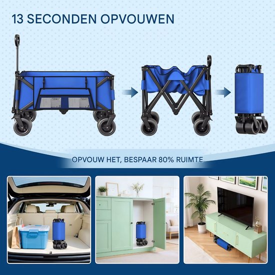 Opvouwbare Bolderkar - Met Grote Wielen en Verstelbare Handgreep - voor camping en tuin - Blauw 600D Oxford Stof - Groen van Opvouwbare Bolderkar — afbeelding 4