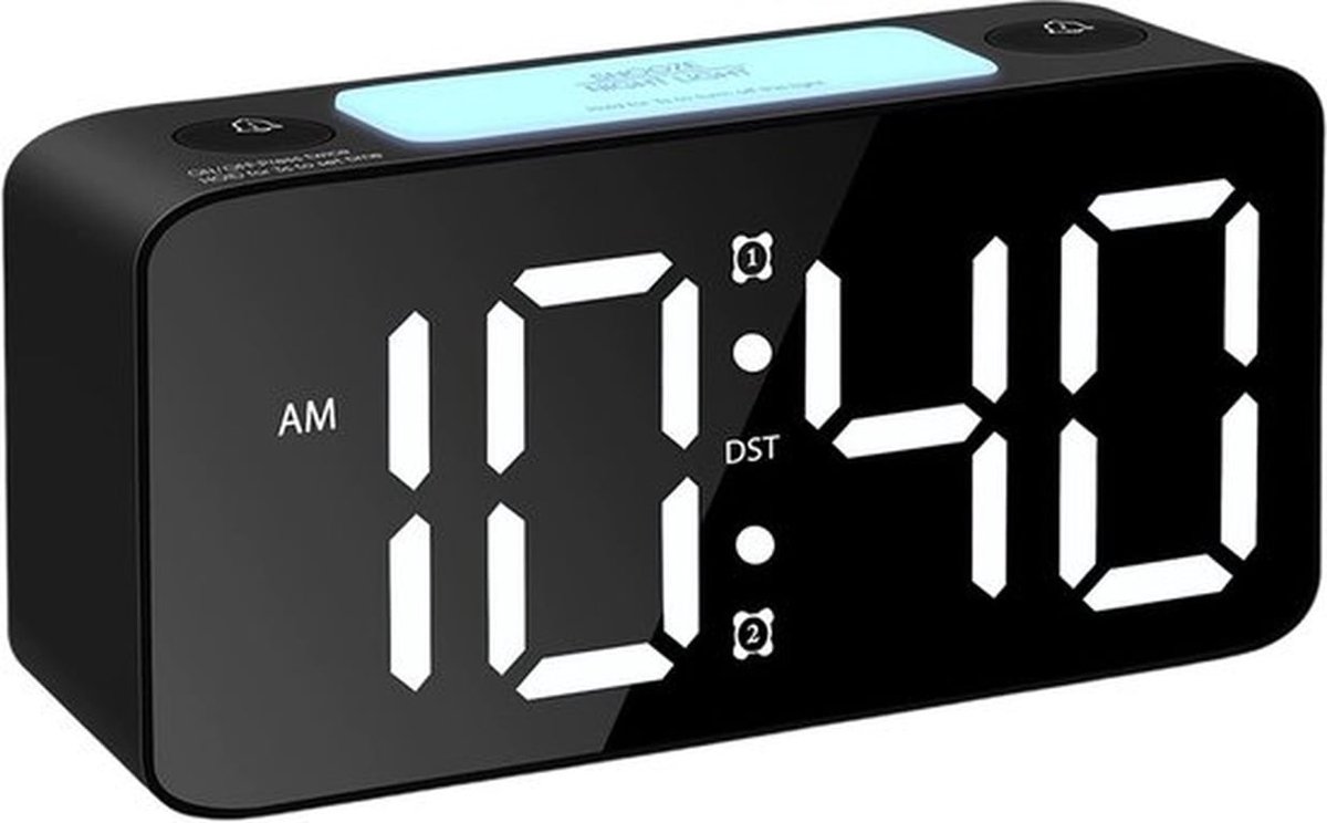 Digitale wekker - ultraluid - RGB nachtlicht - verstelbaar volume - met USB-oplader - voor zware slapers - volwassenen/kinderen - zwart - standaardformaat - 1 stuk