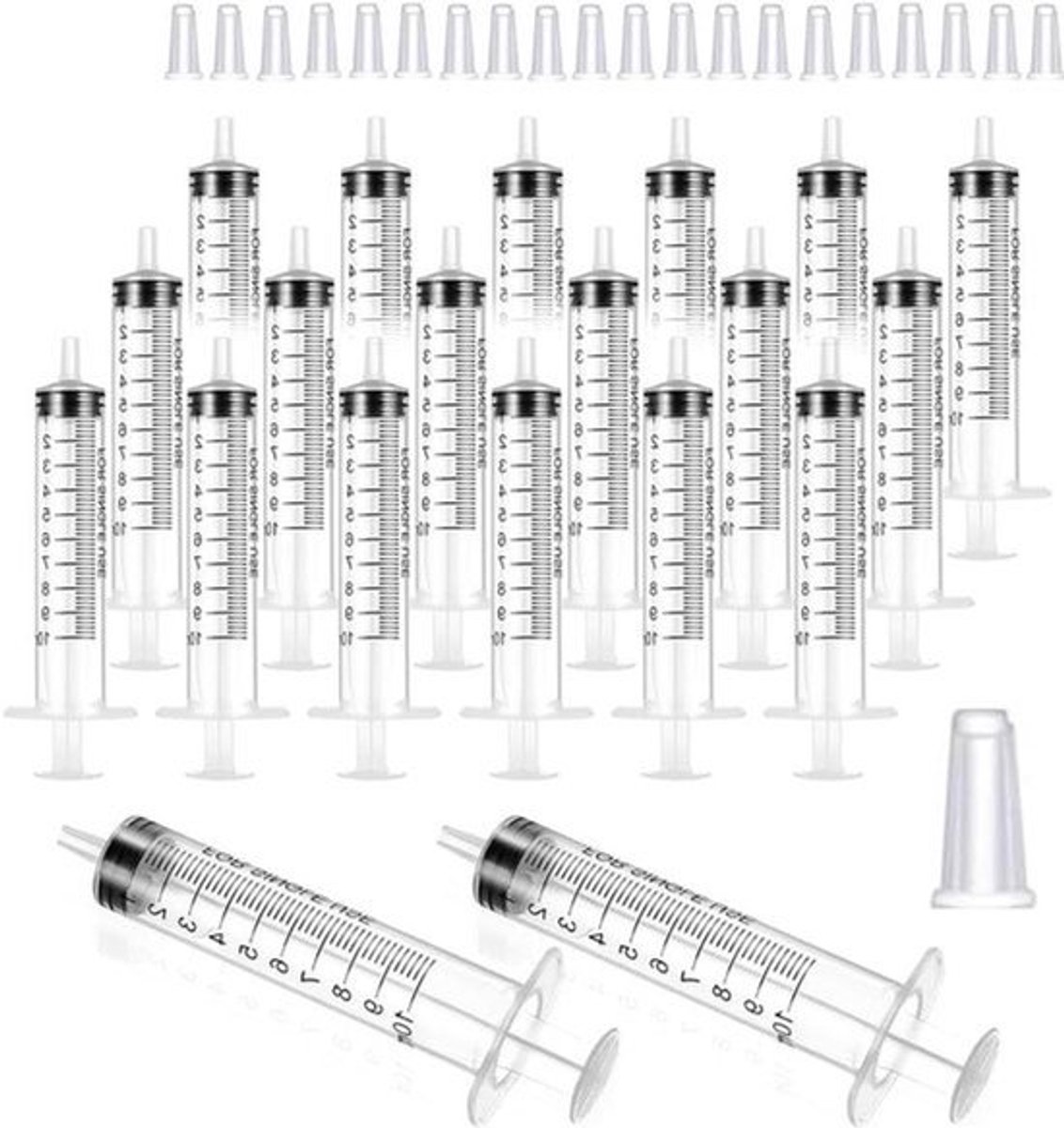 Gesteriliseerde Plastic Spuiten met Meetschaal en Doppen - 10 ml, 20-Pack | Voor Laboratoria, Huisdieren en Ambachten