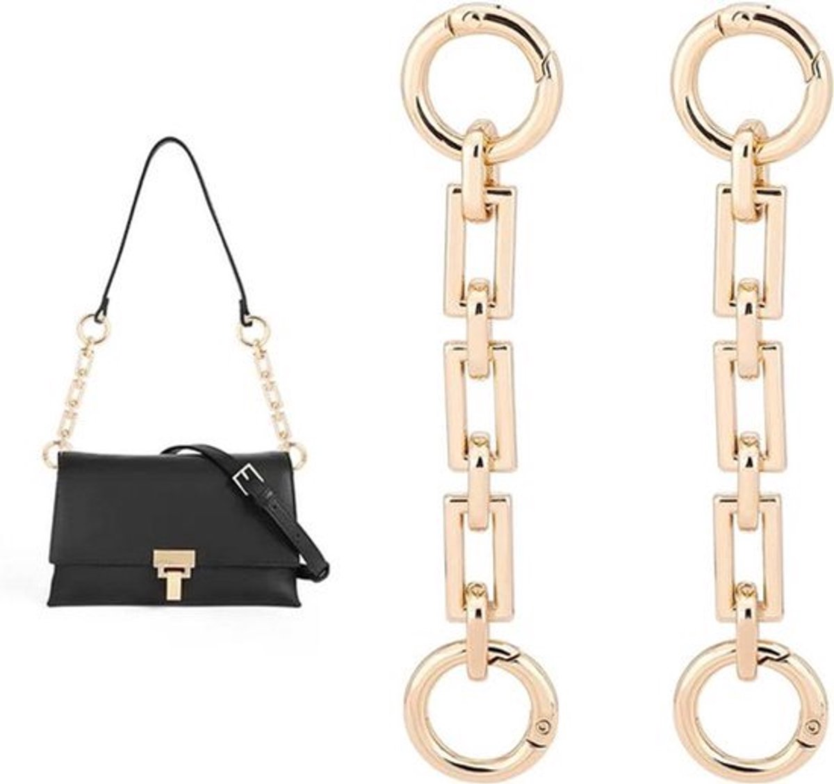 2 Stuks Gouden Tas Extender Kettingen - Handtas Accessoires met Connector Ring - Crossbody Schoudertas Strap Extender