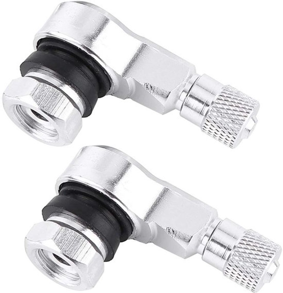 2 stuks 90 graden bandventieldoppen, universele motorfiets aluminium wiel bandventieldoppen, 11,3 mm tubeless snap-in ventielen (zilver)