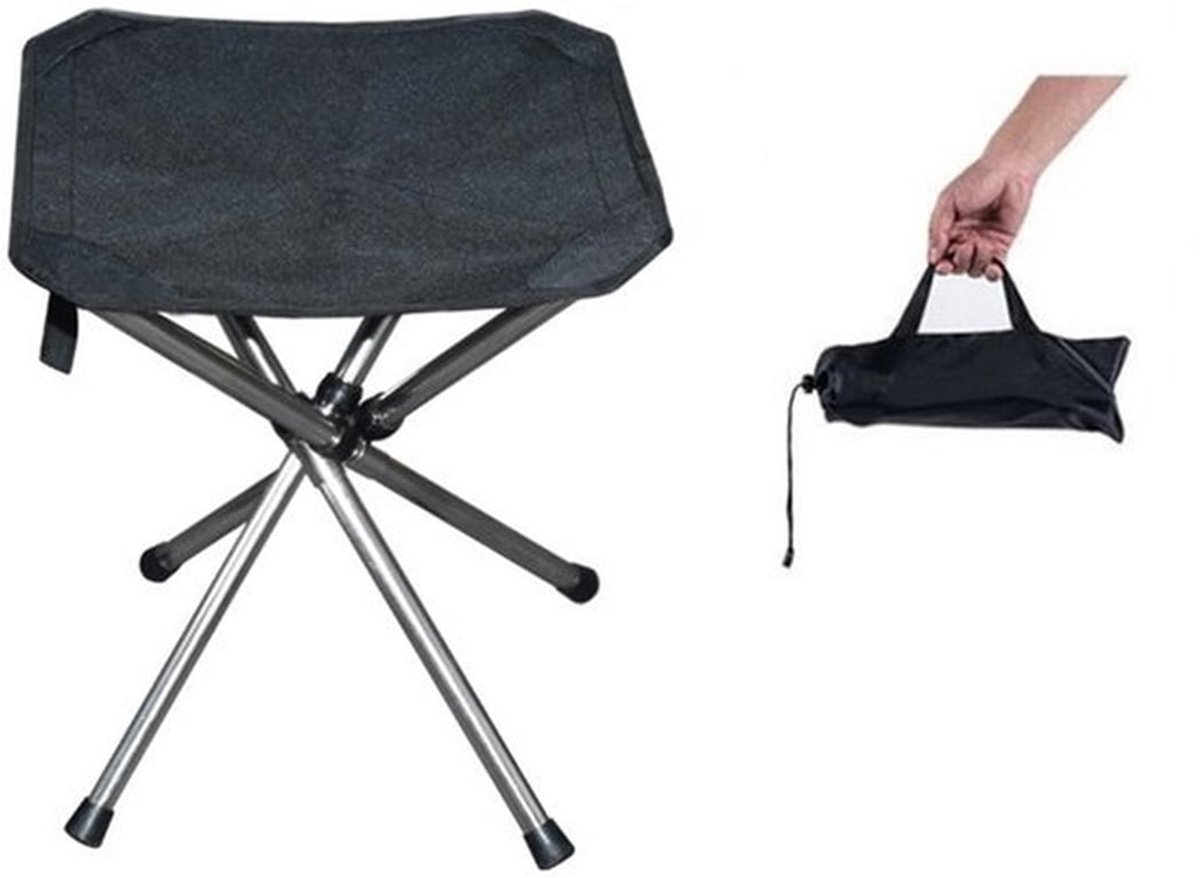 Viskrukje - Reiskruk - Draagbaar - Campingstoel - Opvouwbaar RVS Frame - Lichtgewicht Oxford Stof - Outdoor Reizen - Compacte Vouwstoel - Volwassenen - 32x32x35 cm - Zwart