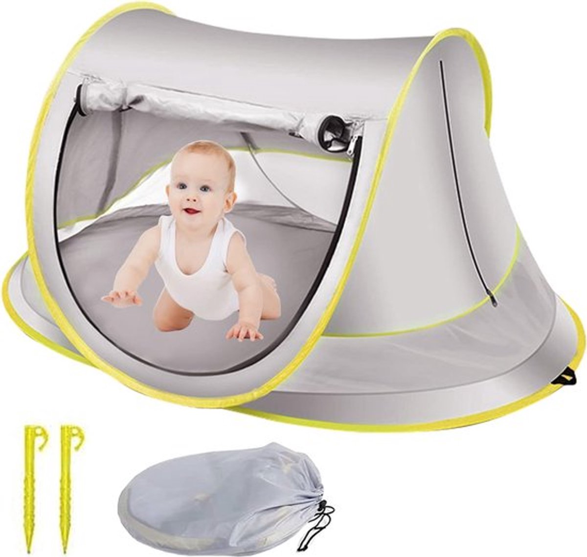 Baby Strandtent - 110x70x50cm - Pop-up tent - UV 50 Bescherming - Campingbedje - strand zonnescherm - met Haringen - Opvouwbare -voor UV-Bescherming en Wind- en Inkijkbescherming