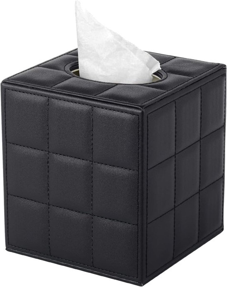 Leren tissuehouder, vierkante tissuebox, moderne tissuebox - zwart