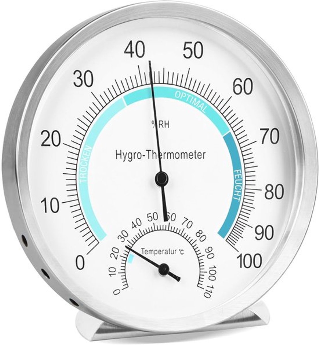 Analoge thermometer-hygrometer van geborsteld roestvrij staal voor binnen gebruik - 2-in-1 kamerthermometer en vochtigheidsmeter