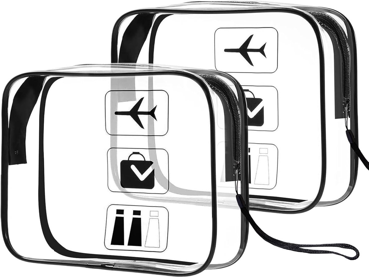Thijox - 2 Stuks Transparante Toilettas - Waterdichte PVC Cosmeticatas voor Vliegtuig - Handbagagetas voor Reizen en Vliegtuiggadgets - Doorzichtig en