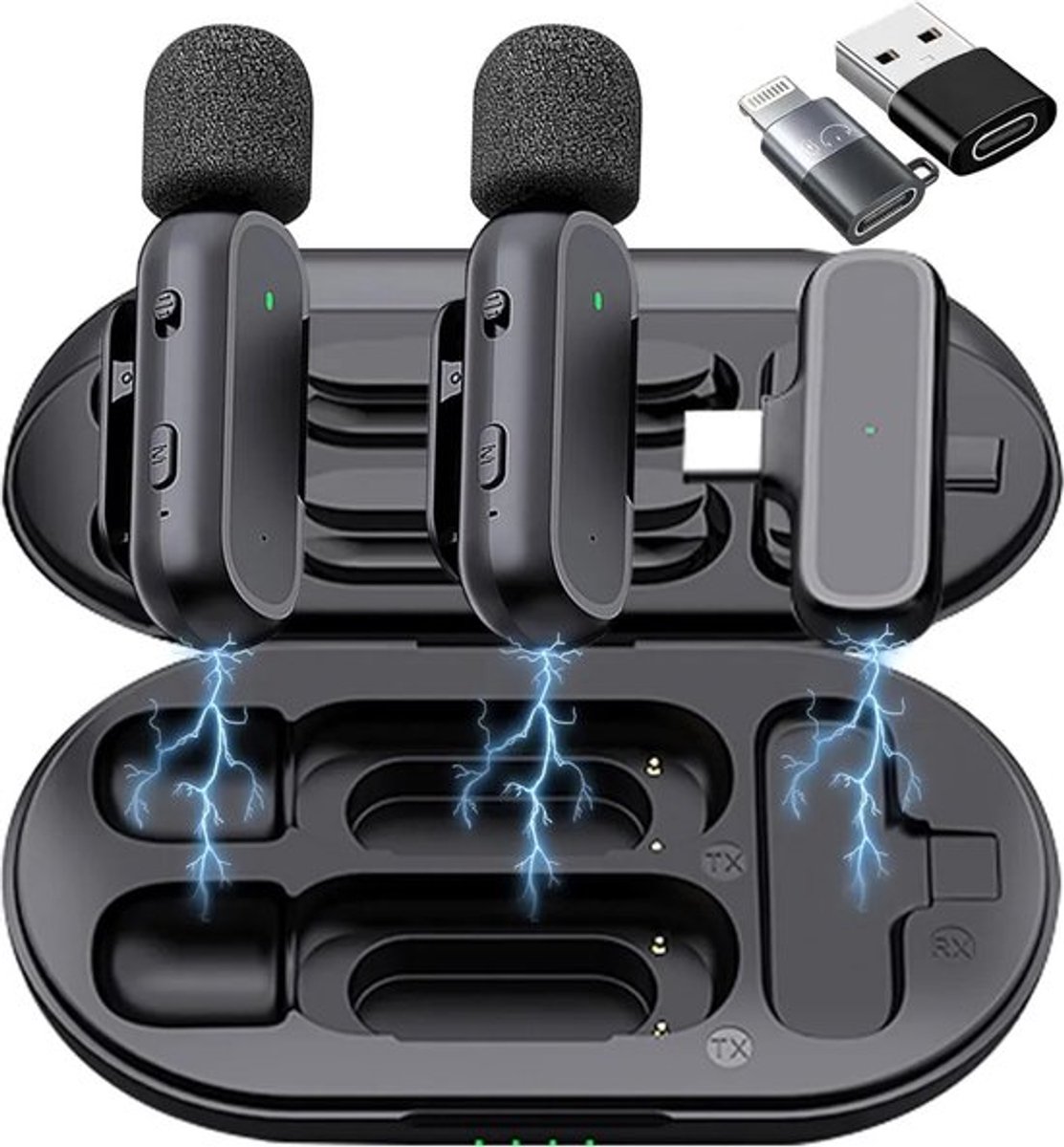 Draadloze Bluetooth dasspeldmicrofoon, mini clip-on microfoon met oplaadcase, geschikt voor mobiele livestreaming.