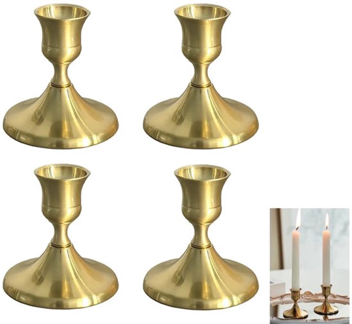 4 stuks - Kandelaars van messing - Gouden kandelaars - Vintage metalen kandelaars - Elegante handgemaakte decoraties - Vintage metalen tafelstukken - Geschikt voor bruiloften, dineren en meditatie, feesten, kerstversieringen of huisdecoraties
