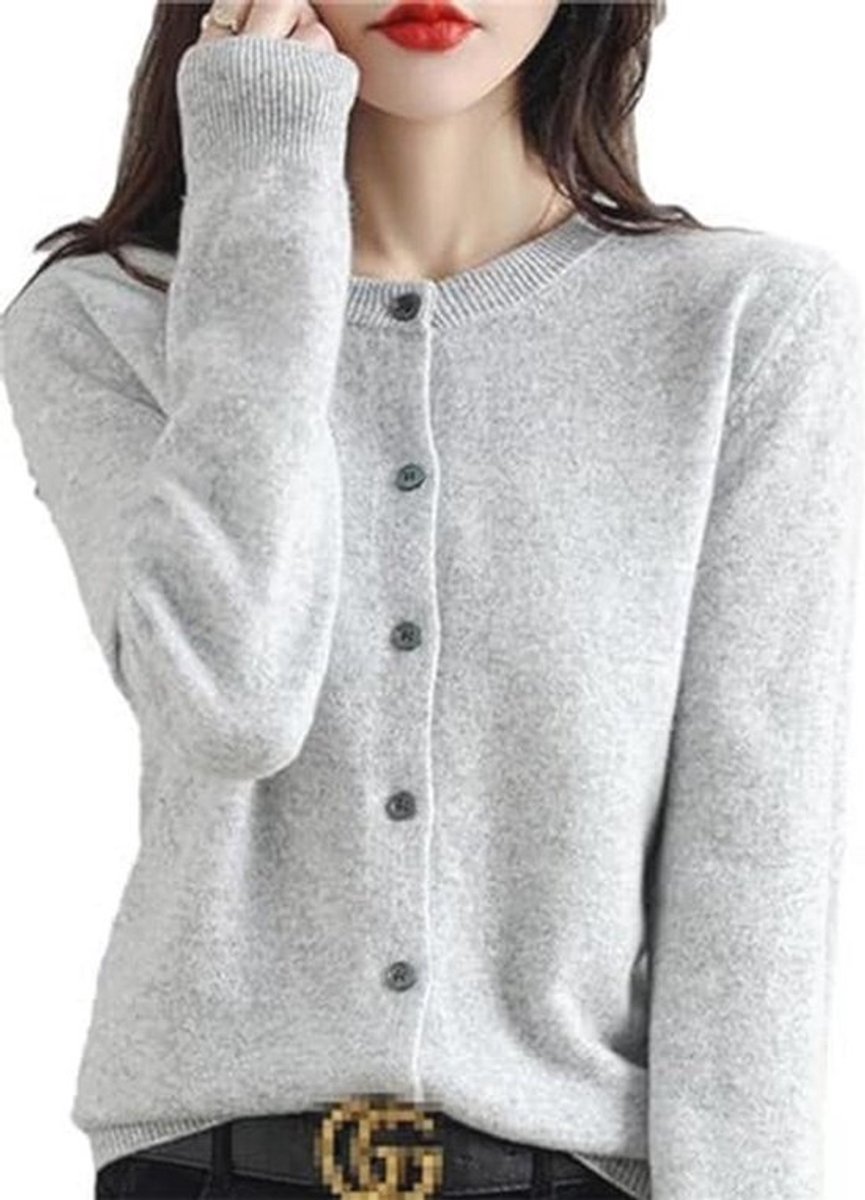 Dames kasjmier cardigan met lange mouwen en ronde hals – perfect voor lente en herfst
